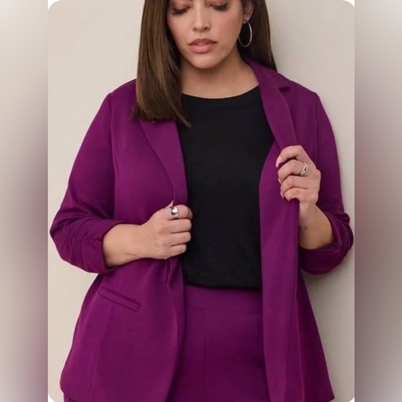 torrid Jackets & Blazers - Torrid Purple Jersey Knit One Button Ruched Sleeve Blazer Women's Size Large